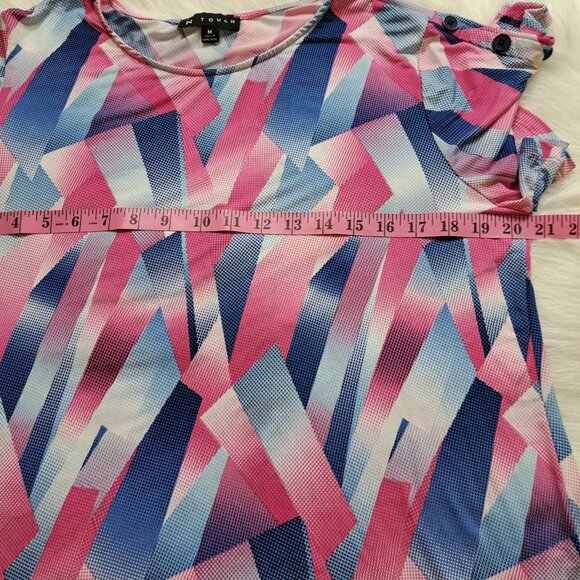 N Touch Geometric Print Short Sleeve Top Size Medium - Picture 8 of 8